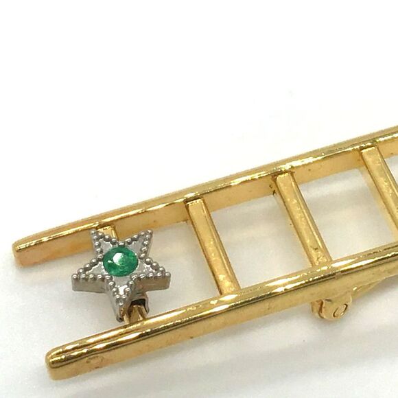 Ladder Pin Brooch Unique Goldtone Ladder Pin with Costume Stone - Picture 4 of 6